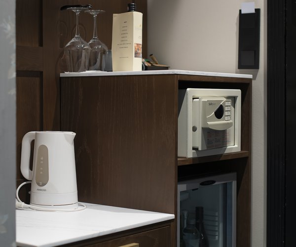 Tea and coffee station in the deluxe room
